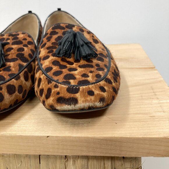 Boden Ines Loafers, Size 6, 36.5 Leather Calf Hair Animal Print Tassels Flats - Picture 10 of 12